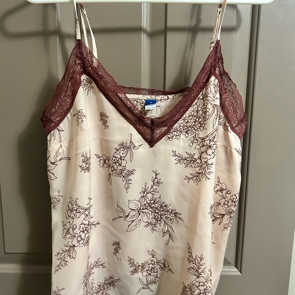 Old Navy Floral Lace Trim Camisole - Cream and Brown